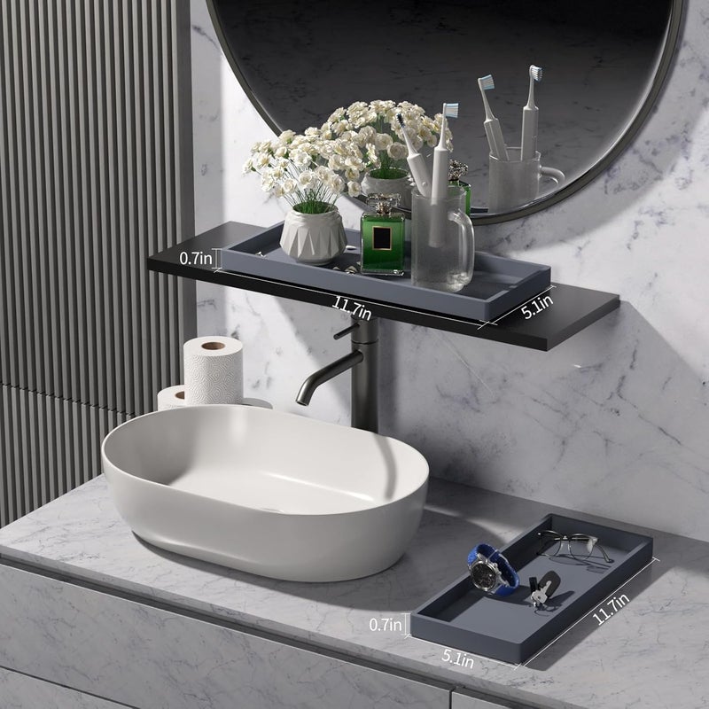 BBK Bathroom Trays 2 Pack (Large, Gray) - Silicone, Rectangular, Dishwasher Safe - Organize Toiletries & Grooming Products - Image 3